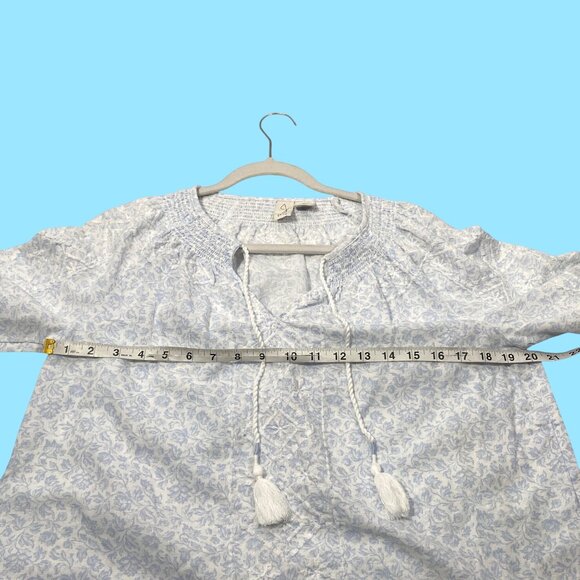 Joie Blue Floral Embroidered peasant cottage tassel Blouse S Linen & Cotton Blen - Picture 8 of 10